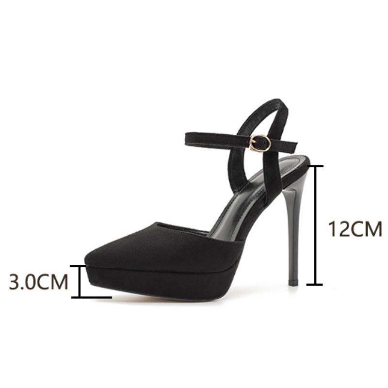 Fashion Suede Leather 12cm High Heels Thin Heel Pointed Toe Mid Hollow Slingbacks Shoes Womens Waterproof Platform Party Prom Shoes