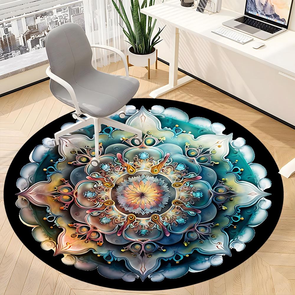 1pc Mandala Artwork Chair Carpet for Office, Round Polyester Mat, Indoor Decor for Office, Easycare Fabric, Washable Non-slip Area Carpet