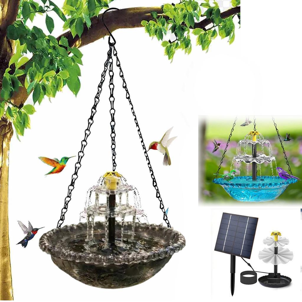 Hanging Solar-powered Bird Bath , Three-tiered Design, 9.84-inch Wide Bird Bath Tub, With Solar Water , Suitable For Outdoor Gardens, Backyards