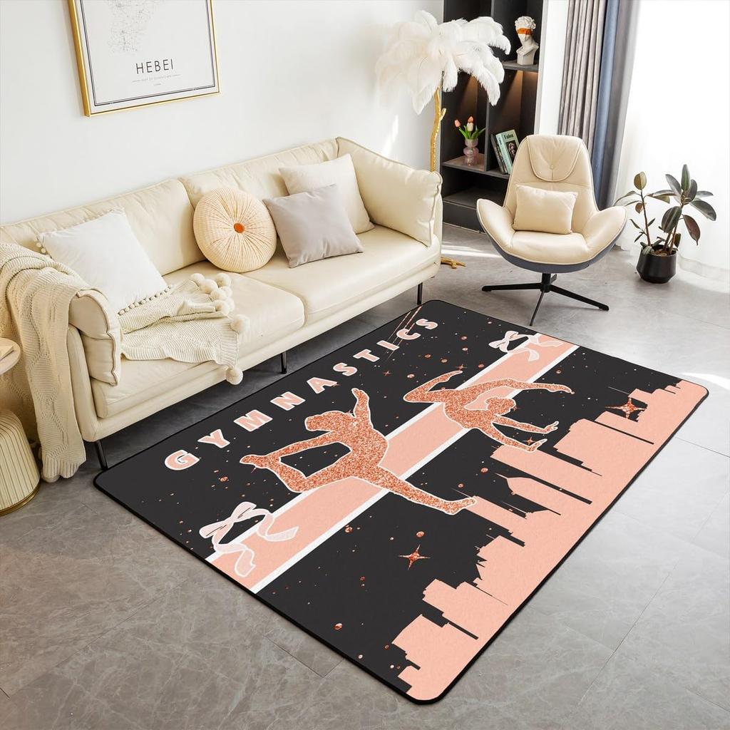 Gymnastics Girl Area Rug for Living Room Bedroom,Gymnastics Dancing Decor Carpet Girly Ballet Romantic Indoor Floor Mat Doormat