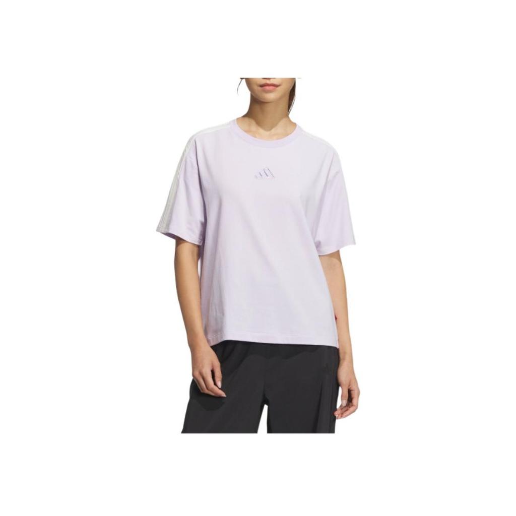 Adidas Sports Lifestyle Series Casual Woven Short Sleeve T-Shirt Women T-Shirts Light-Purple JZ4159