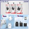 200W Usb Type-C Phone Charger With Indicator Light Usb-C Fast Charging Power Adapter For Iphone For Samsung Huawei Xiaomi