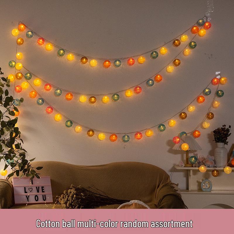 LED Rattan Cotton Ball Fairy Lights for Christmas & Bedroom Decor