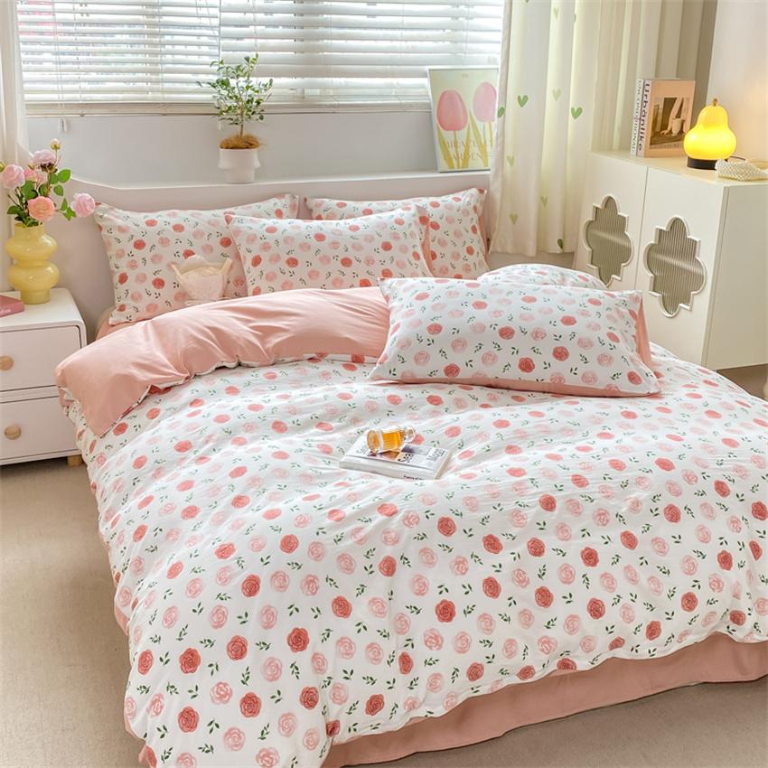 Duvet Cover Set 3pcs 100% Cotton Bedding Set Fashion Floral Quilt Cover Pillowcase Korean Ins Style Comforter Covers (NO SHEET)