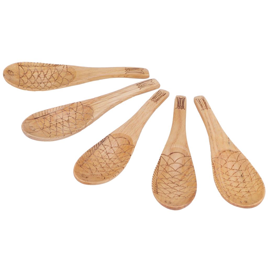 5Pcs Wood Rice Spoon Innovative FishShaped Carving Soup Ladle Tableware Kitchen Utensil