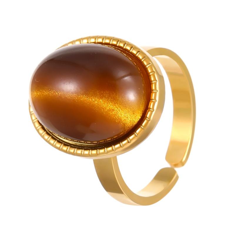Stainless Steel Green Natural Stone Rings for Women Men Vintage Trend Punk Jewelry Gold Color Opening Ring Waterproof Gift New