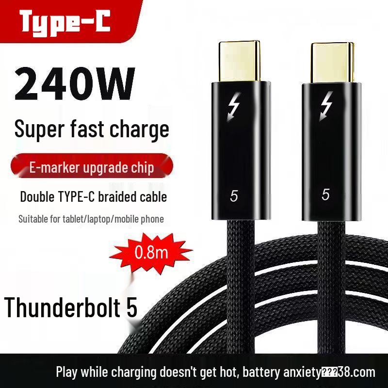 

Полнофункциональный кабель Thunderbolt 5 и 4: 80 см, 120 Гбит/с Передача данных, 16K UHD Проекция, 240 Вт Быстрая зарядка - В наличии чёрный
