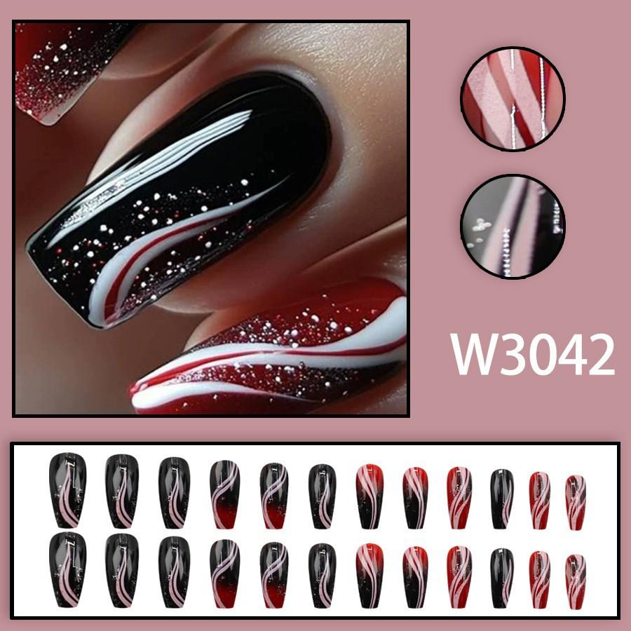 Black Medium-Length Wearable False Nails Set - 24 Manicure Stickers