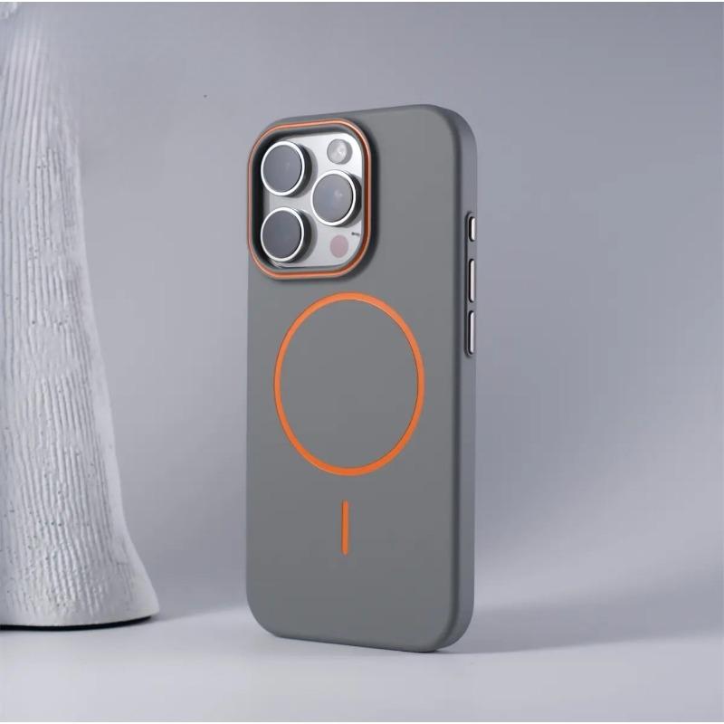 Applicable To IPhone16promax Skin friendly Matte Contrast Color Thin Circle Magnetic Suction Phone Case Apple 15 Anti Fall Protection Case