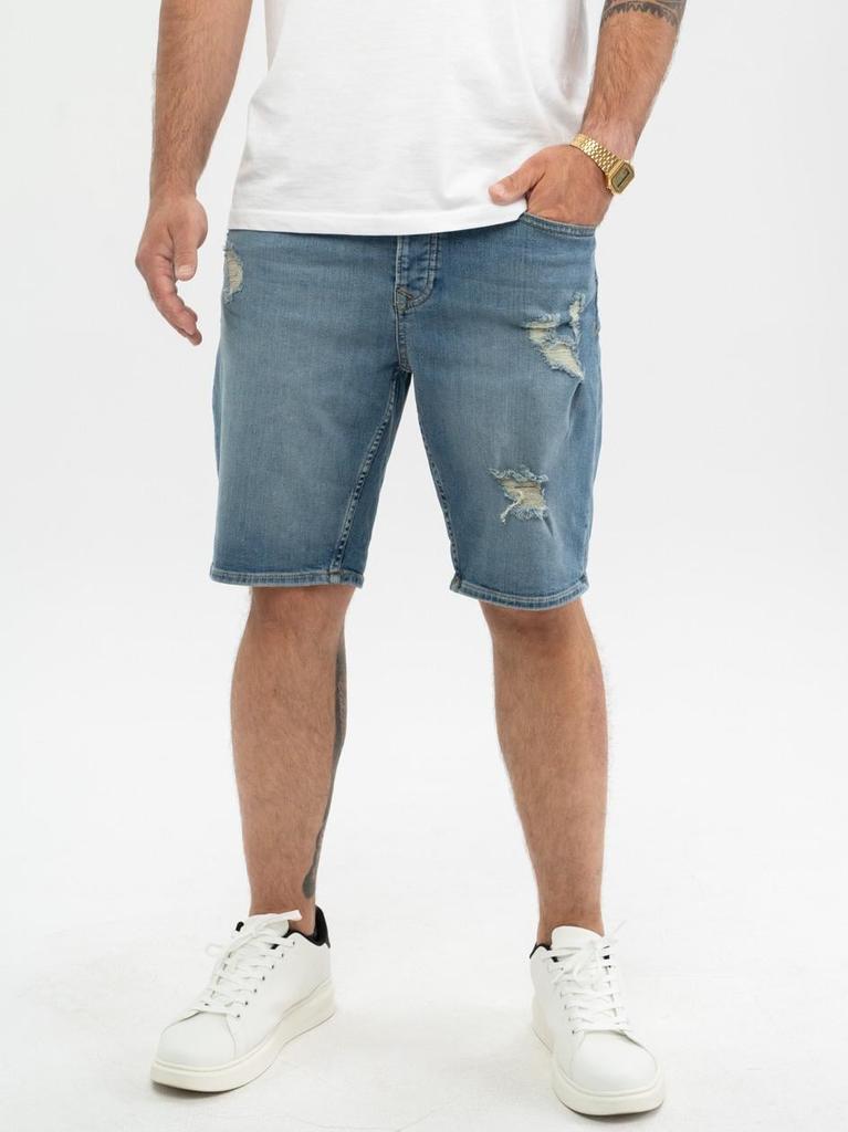 Herren Washed Blue Denim Shorts MyStars Damage 28