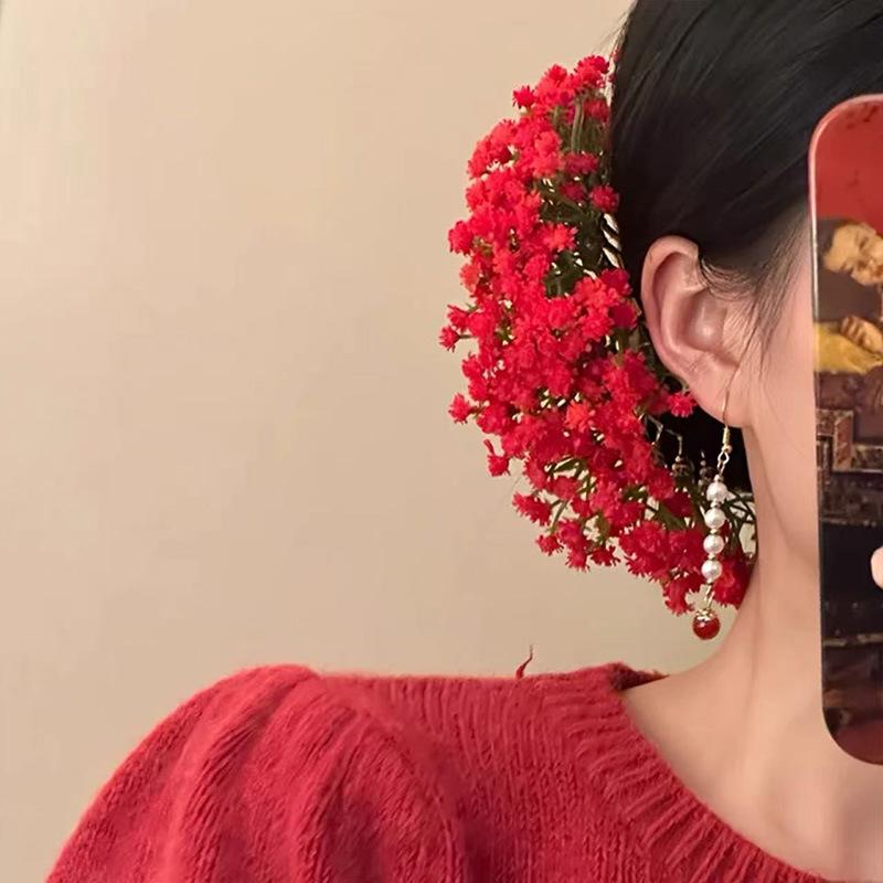 French retro red flower antique hairpin niche hairpin temperament exquisite hair accessories headdress women