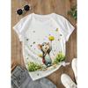Women's clothing, one-piece round neck short-sleeved printed T-shirt, kind and cute little mouse pattern