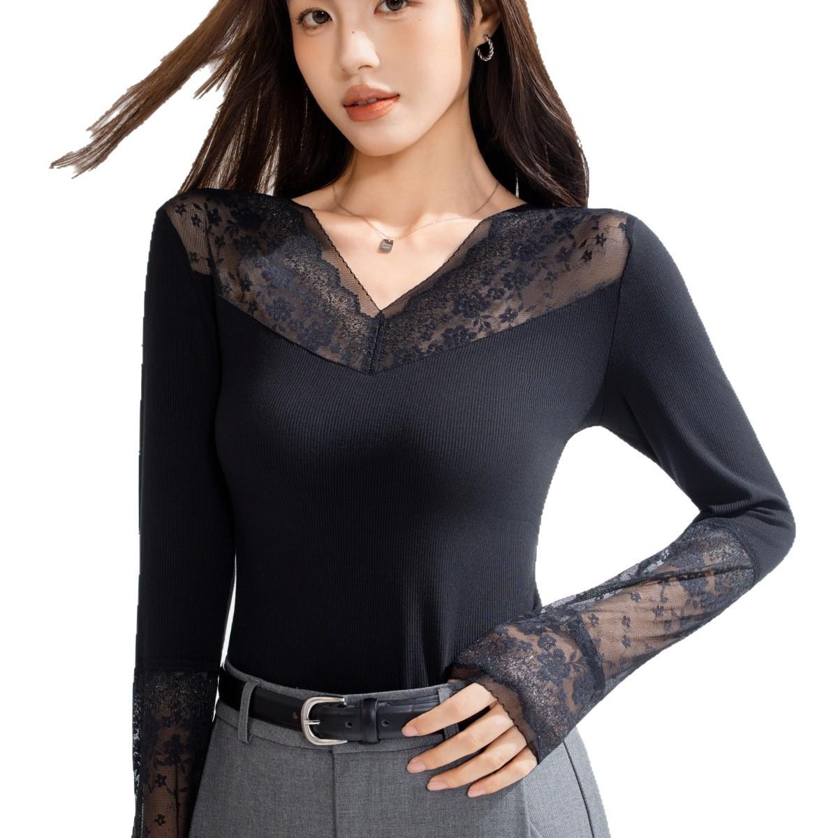 

966 Sexy Lace Long Sleeve Mesh Top - Soft, Comfortable, and Skin-Friendly Women s Base Layer for Autumn/Winter. One Size 90-140 kg