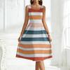 Ladies' square neck striped sleeveless large swing dress