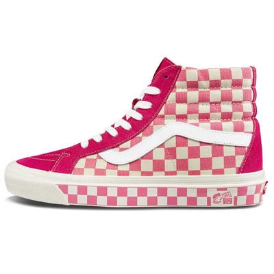 Style 38 Checkerboard Slip-On Lightweight High-Top Skate Shoes Unisex Sneakers Pink White VN0A38GF2U9