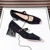 Women's Natural Suede Leather Rivet Decoration Metal Toe Metal Buckle Mary Jane Pumps Elegant Ladies Thin High Heel Shoes