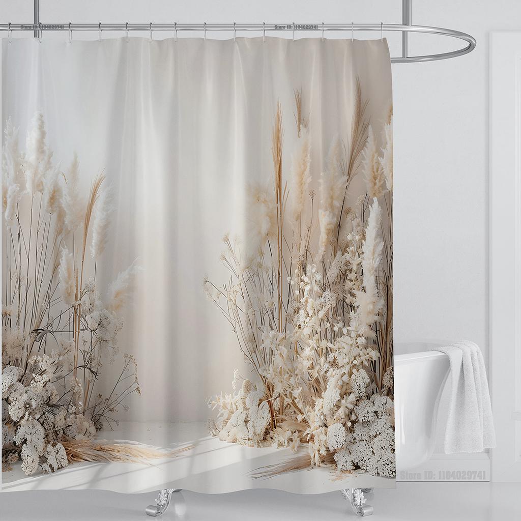 Plant Wheat Straw Shower Curtain Waterproof Shower Curtain Polyester Fabric 3D Printed Curtain Bathroom Decoration with Hooks