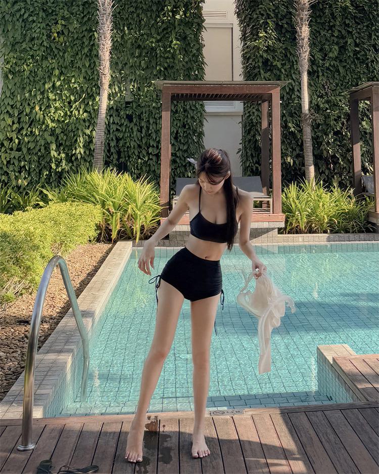 2025 Women's Korean Sexy Slimming Two-Piece Swimsuit Set with Tummy Control and Long Sleeve Swimwear