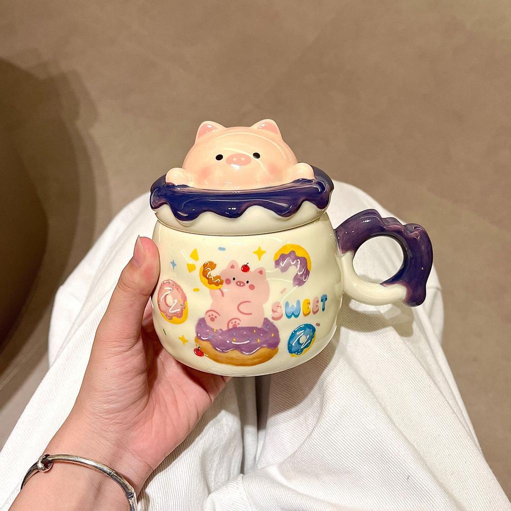 High-value ins mug with lid ceramic water cup couple coffee breakfast cup birthday gift souvenir