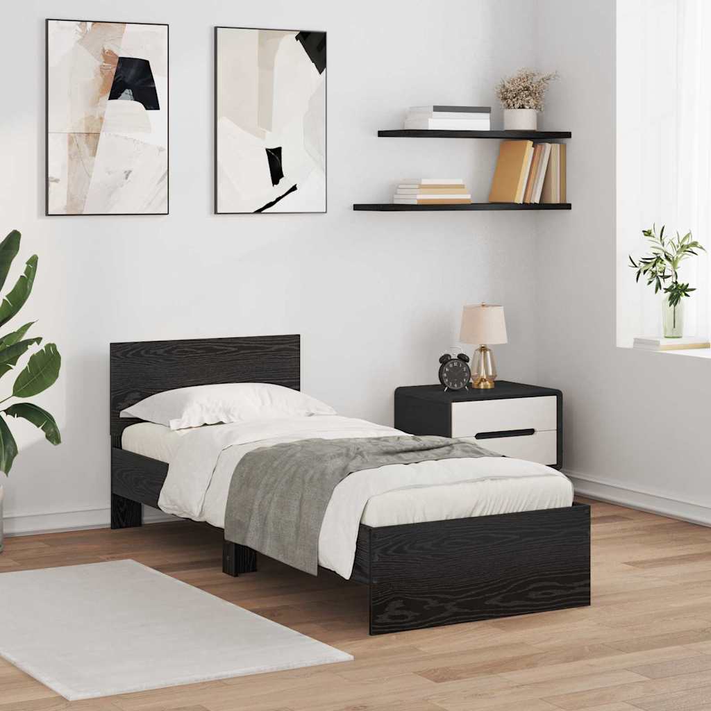 LED Bed Frame in Black Oak Effect 75 x 190 cm Wood Based Material