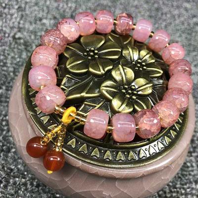 Multi Color Vintage Crack Bead Small Pendant Bracelet Sparkling Barrel Bead