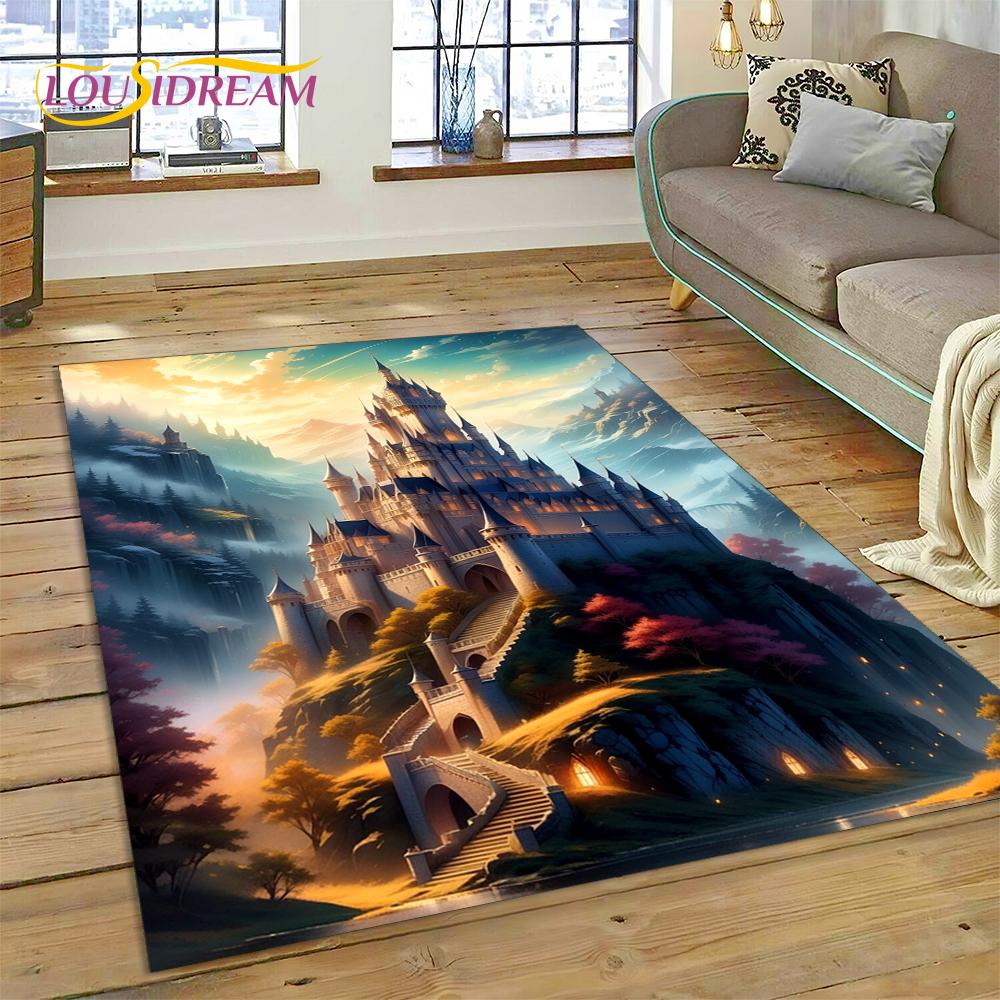 Dream Fairy Tale Castle Mysterious Gothic Cartoon Carpet Rug for Living Room Bedroom Home Sofa,Kid Area Rug Non-slip Floor Mat