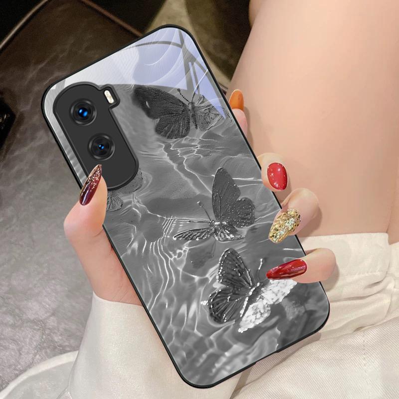 Lucky Butterfly White For Honor 200 90 8X 9X Pro Lite P50 P40 Nova 10 11i P60 Magic4 6 Mate 20 50 Tempered Glass Phone Case
