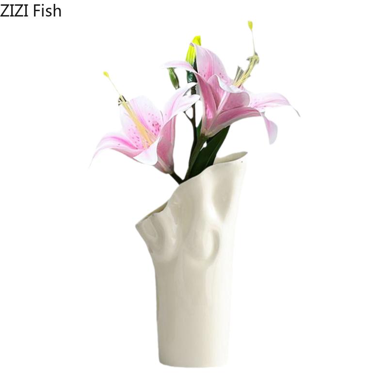 Creative Modern Ceramic Vase Floral Plant Pot Table Decoration Flowers Arrangement Artificial Flower Vases Room Aesthetic Decor
