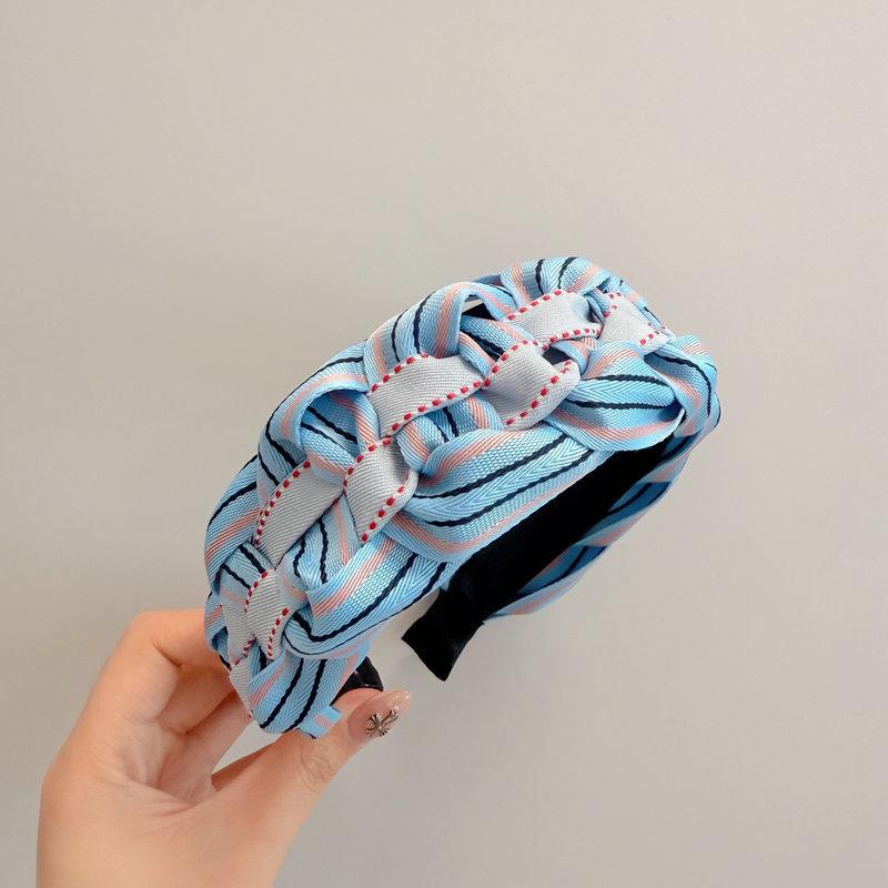 

Широкая розовая голубая тканая клетчатая повязка на голову Ins Милая девичья отпускная нишевая не сталкивающаяся универсальная заколка для волос аксессуары для волос повязка для волос