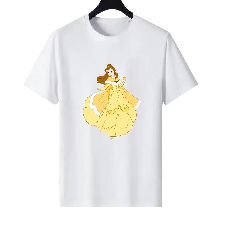 

Disney Princess Woman Round Neck Parent-child Clothing Cartoon Element Loose Tops Ladies Comfort Short Sleeves T-Shirt 140