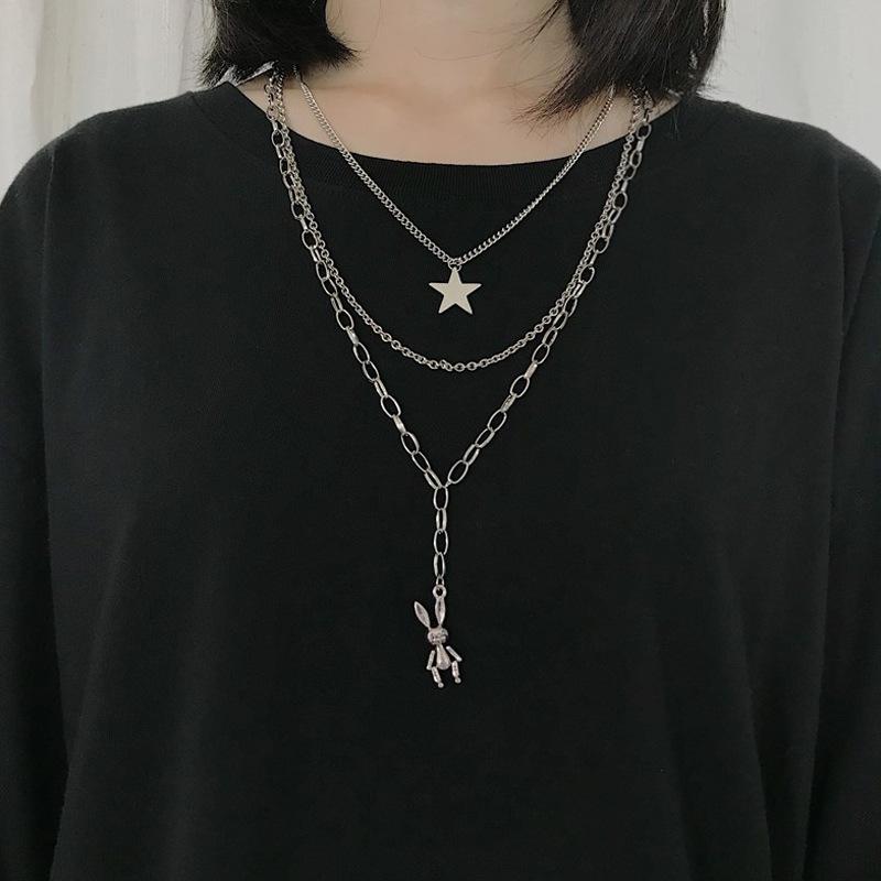 

Многослойные панк-цепи с крестом, ожерелье, крутой хип-хоп, геометрический металлический кулон с животными, ожерелья, модное колье rabbit