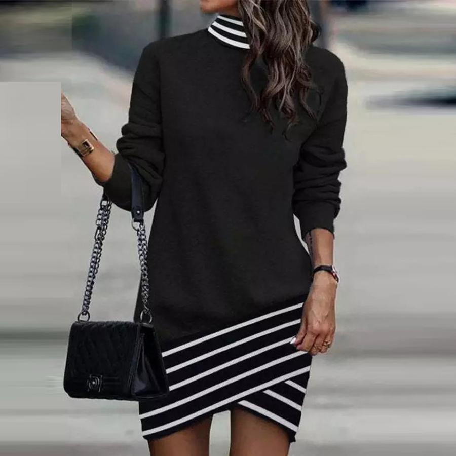 

Autumn New Long Sleeve Printed High Neck Dress for Women 3XL