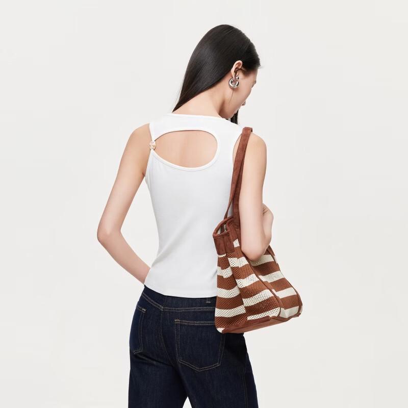 VEROMODA Women's Backless Beaded Ribbed Racerback Tank Top
