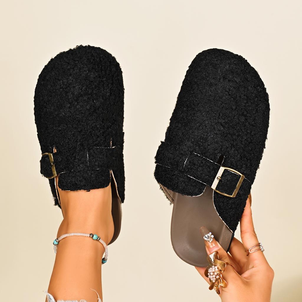 Damen Casual Baotou Hausschuhe 2025 Neue Pantoletten Damen Zuhause Winter Indoor Plüsch Warm Halbe Hausschuhe Große Größe Plateauschuhe