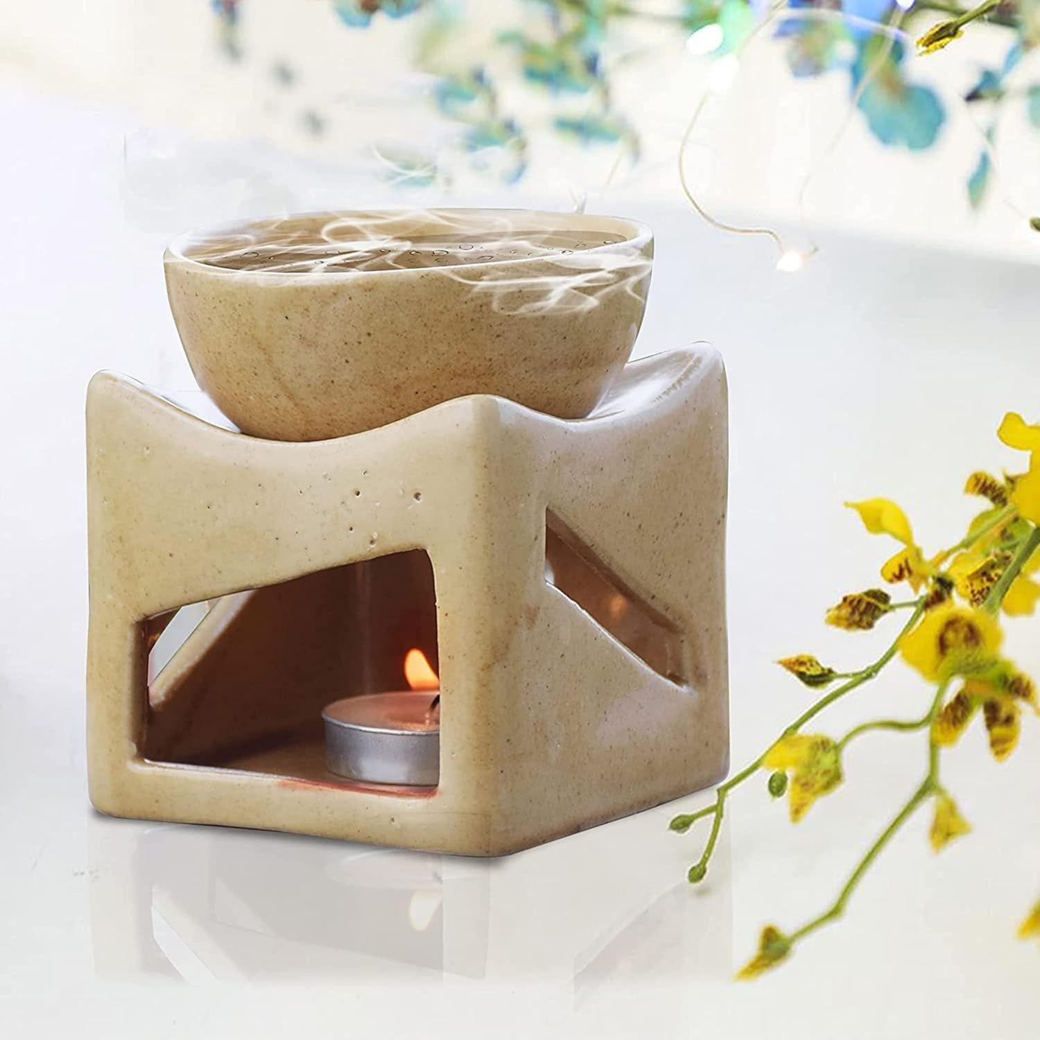 

Керамическая глина, работающая от свечи, аромалампа, диффузор для масла, очень большая чаша, с 1 чайной свечой, 4 дюйма, (Коричневый в горошек)