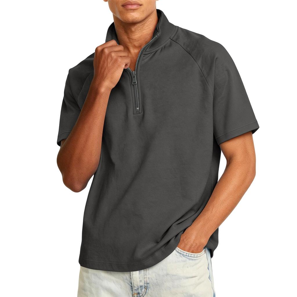 Men's Quarter-length Zipper Stand-collar Casual Short-sleeved Shirt