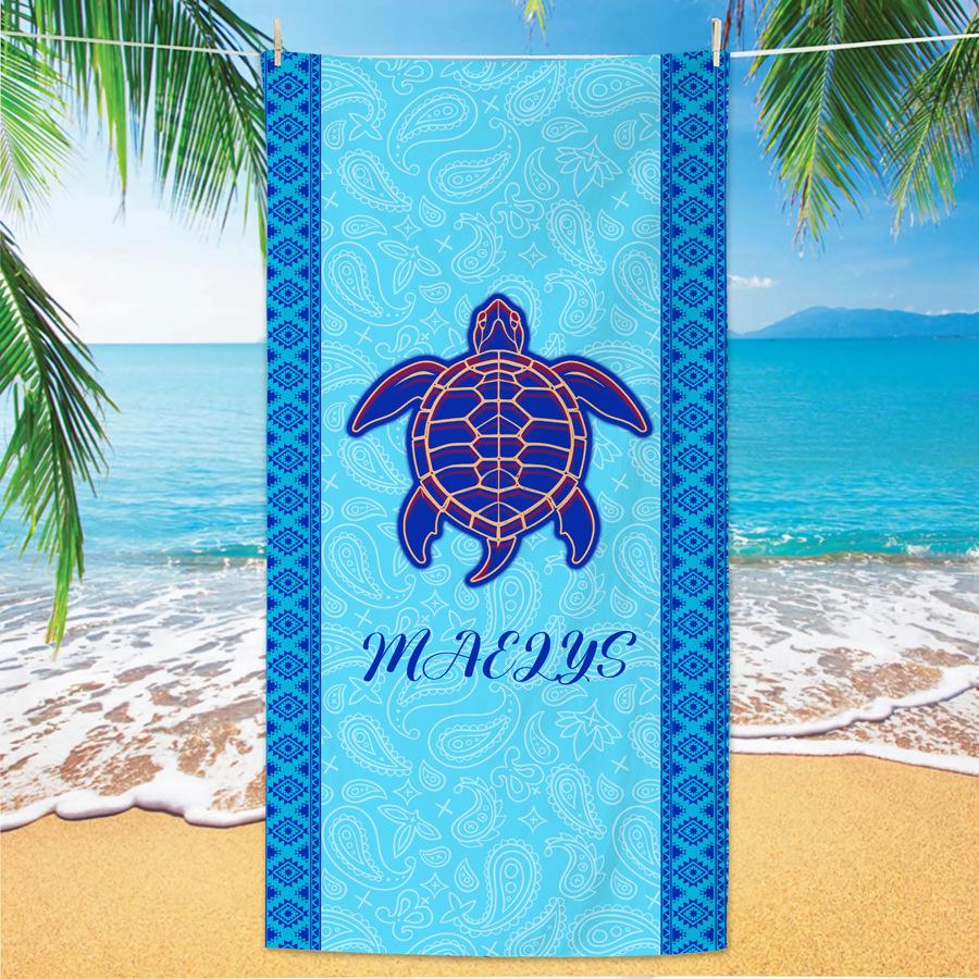 Sea Turtle Shell Printed Beach Towel, Quick Drying Water Absorbing Beach Pool Towel