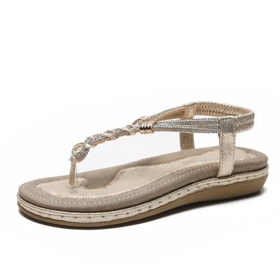 Women's Bohemian Wedge Sandals Casual Rhinestone Flip Flops Classic Elegant Versatile Fashion Comfortable Summer Women's Shoes