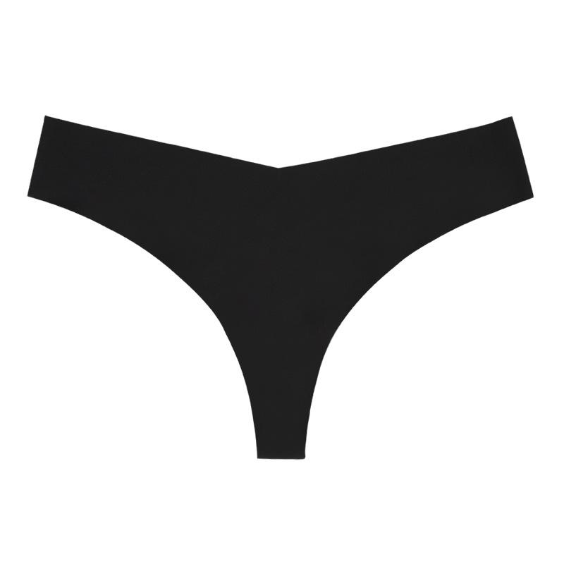 

European and American printing seamless one-piece large-size ice silk thong low-rise sexy underwear women S чёрный