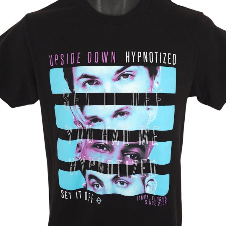 

Set It Off 100% Cotton T-shirt Mens Tees Top Mens Size Small Black Rock Band Tee Upside Down Hypnotized 4XL