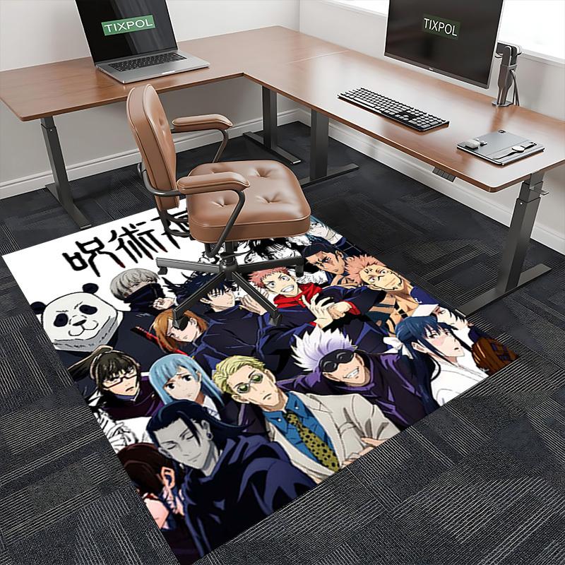 1pc Jujutsu Kaisen Anime Characters Office Chair Mat - Anti-Slip Carpet with Cute Panda Design, Perfect for Anime Lovers and Fans of Jujutsu Kaisen.O0