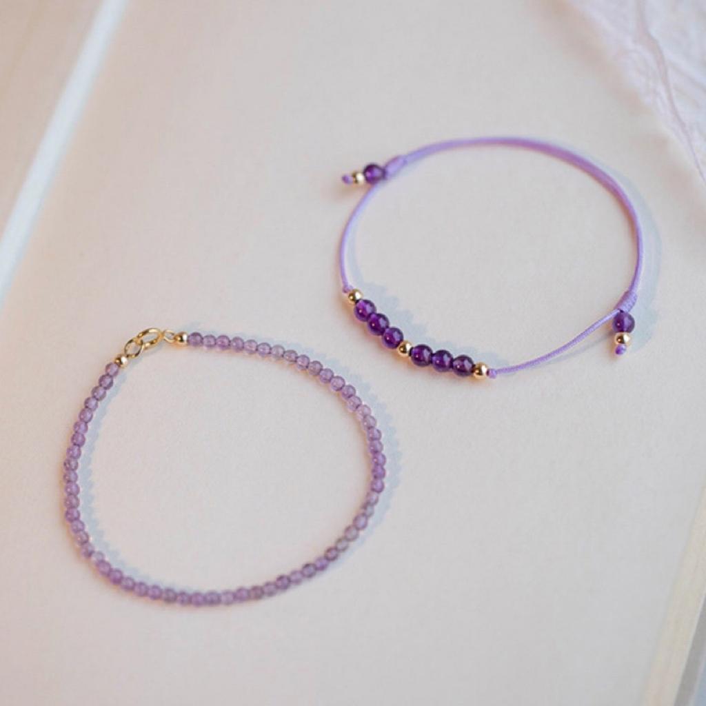 Stackable Amethyst Bracelet Featuring Gold Accent Beads Handmade Crystals Jewelry for Layer Wristwear Styles