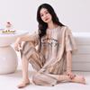 Pajamas women's summer pure cotton short-sleeved printed cropped pants thin cotton women's loungewear summer loose large size set
