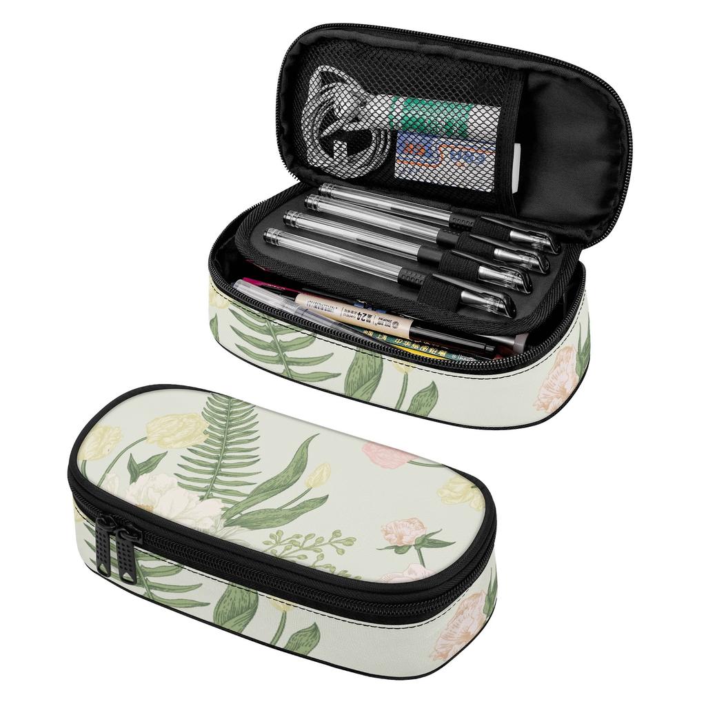 Pencil Bag Portable Wear Resistant Polyester Zipper Closure with Main Compartment Mesh Pocket and Pen Slots for School and Study