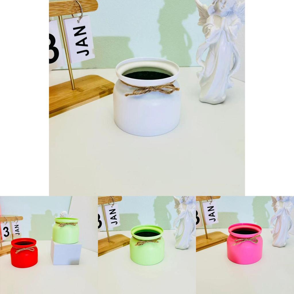 Macaron Color Edging Butterfly Bow Flower Pot Wedding Hotel Decor Plant Adapter For Faux Potted Arrangements