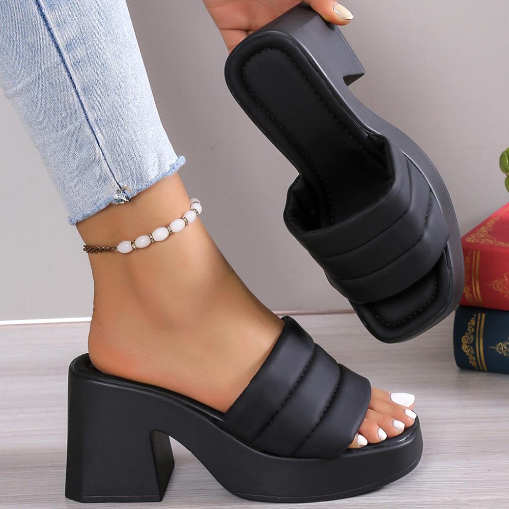 

Модные Элегантные Женские Шлепанцы на Платформе Женские Летние Туфли на Высоком Каблуке Кожаные Женские Уличные Нескользящие Повседневные Пляжные Каблуки Сандалии Женская Обувь 42