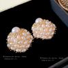 Silver Needle with Diamonds Round Artificial Pearl Stud Earrings French Retro Super Fairy Earrings Niche Light Luxury Temperament Earrings Women