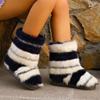 Fashion Black White Striped Snow Boots Women Soft Furry Keep Warm Snow Boots for Woman Winter 2025 Non Slip Short Plush Botas Lady