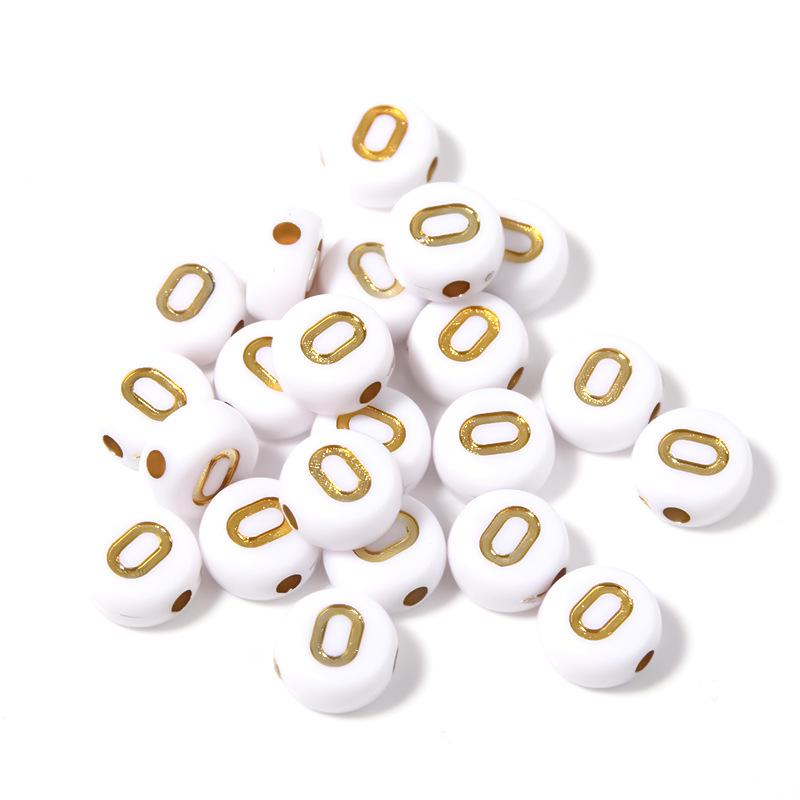 

Acrylic A-Z Letter Beads with Gold Letters on White Background, Single English Letter for DIY Accessories Sold Individually (Hole Diameter: ~1mm)