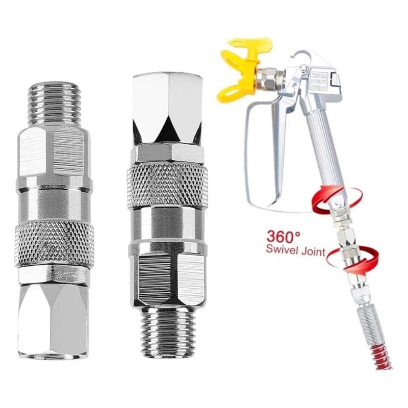 2Piece Steel 360Swivel Connectors For Airless Paint Sprayers 1/4Inch Threaded Fittings Highly Pressure Hose Adapter